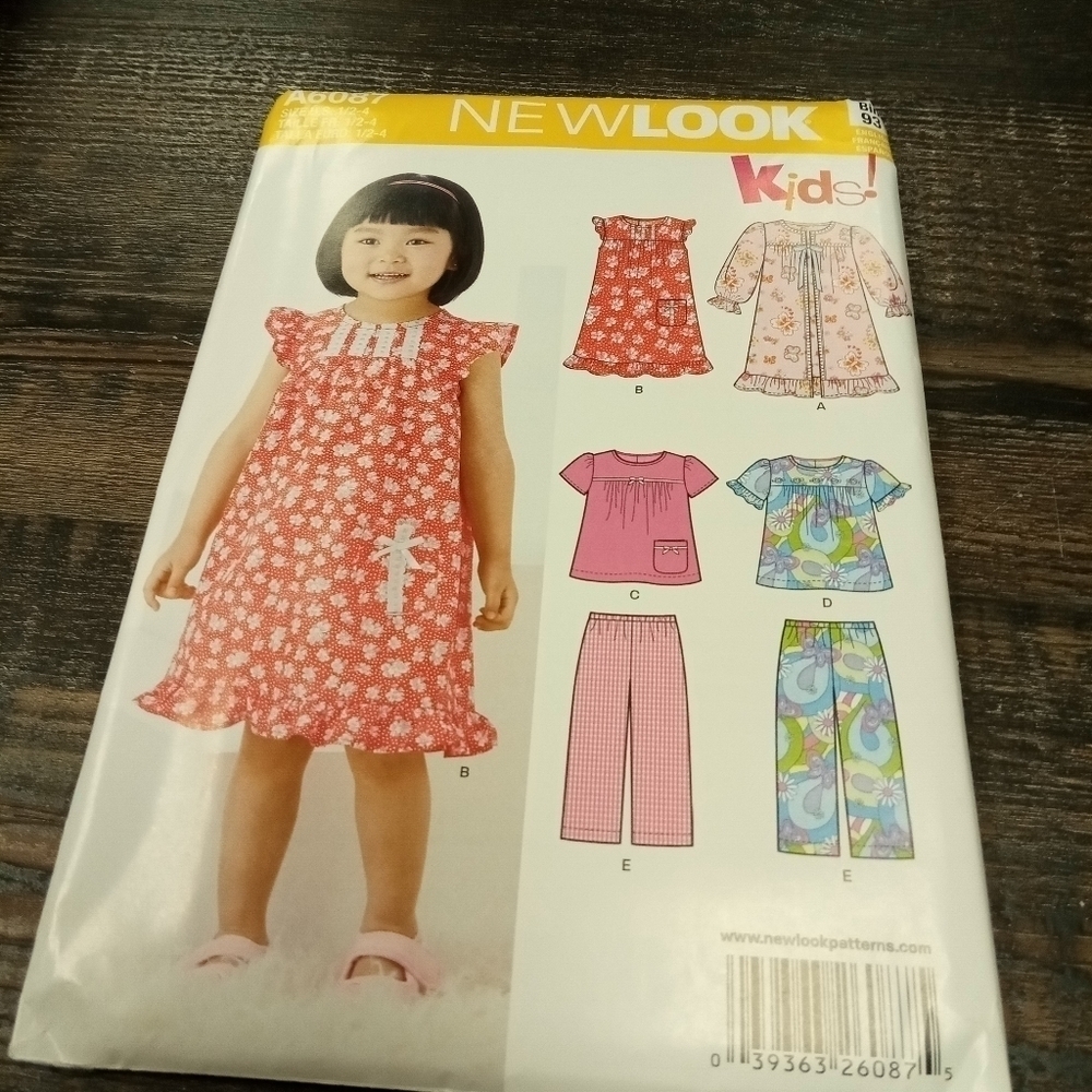 New Look Sewing Pattern A6087 Girl's Dress Top Pants Sizes 1/2-4 Uncut